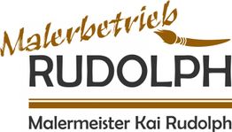 Logo von Malerbetrieb Rudolph, Malermeister Kai Rudolph, mit Pinselgrafik.