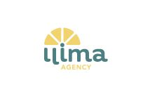 Logo de "llima Agency" con diseño de media naranja amarilla sobre fondo blanco.