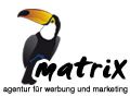 Ein Tukan neben dem Schriftzug "matrix", darunter "agentur für werbung und marketing".