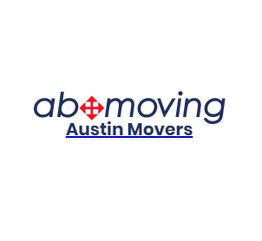 Logo of "ab moving Austin Movers" with a red diamond replacing the letter "o" in "moving".