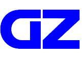 Blaues, stilisiertes "GZ"-Logo auf weißem Hintergrund.