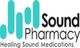 Logo reads "Sound Pharmacy" with tagline "Healing Sound Medications," featuring turquoise sound waves.