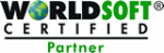 Logo: Text "Worldsoft Certified Partner" mit Weltkugel und schwarzer Linie darunter.