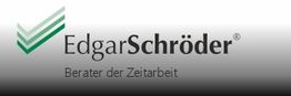 Logo mit grünem Haken, Text: "Edgar Schröder, Berater der Zeitarbeit".