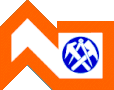 Ein orangefarbenes Pfeil-Logo mit blauen Werkzeugen im Kreis in der Mitte.