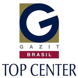 Logo do Gazit Brasil Top Center com letra "G" grande e fundo em cores azul, dourado e vermelho.