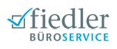 Logo mit Text "fiedler BÜROSERVICE" und einem blauen Häkchen.