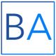"Letters 'BA' in blue within a blue square border on white background."
