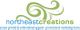Logo of Northeast Creations with decorative swirls and text about screen-printed apparel.