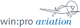 Logo mit dem Text "win:pro aviation" und einer stilisierten Flugzeugzeichnung.