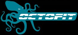 Ein türkisfarbener Oktopus mit dem Wort "OCTOFIT" auf schwarzem Hintergrund.