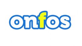 Logo mit dem Schriftzug "onfos" in blauer Umrandung; das "f" ist gelb hervorgehoben.
