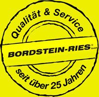Gelbes Logo mit schwarzem Text: "Qualität & Service, BORDSTEIN-RIES GmbH, seit über 25 Jahren".