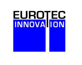 Logo mit Text: "EUROTEC INNOVATION", blau-weiße Farbgestaltung, geometrisches Design.