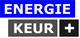 Tekst: "ENERGIE KEUR" met een plus-symbool ernaast, in blauwe en grijze vakken.