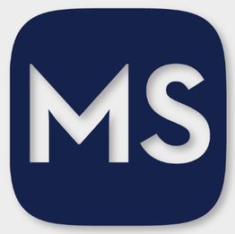 Weißes "MS" auf dunkelblauem, abgerundeten quadratischen Hintergrund.