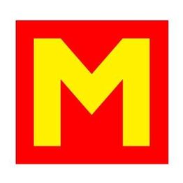 Gelbes "M" auf rotem Hintergrund.