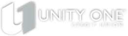 Unity One Credit Union logo with stylized "U" and "1" design.