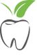 Stilisiertes Zahn-Logo mit zwei grünen Blättern oben, symbolisiert Zahngesundheit und Natur.