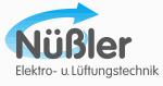 Logo von Nüßler mit blauem Pfeil, Text: "Elektro- u. Lüftungstechnik".