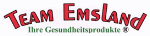 Logo mit rotem Text "TEAM EMSLAND", darunter "Ihre Gesundheitsprodukte".