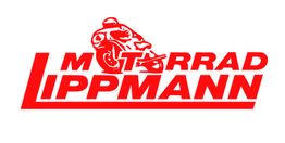 Rotes Logo mit Motorradfahrer und Schriftzug "Motorrad Lippmann".