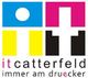 Buntes IT-Logo mit dem Text "it catterfeld, immer am druecker".