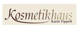 Logo mit Schriftzug "Kosmetikhaus Karin Tippelt" in geschwungener Schrift auf beigem Hintergrund.