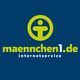 Logo von maennchen1.de, Internetservice, mit grünem Symbol auf blauem Hintergrund.