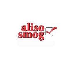 Text "aliso smog" with a red checkmark inside a square box.