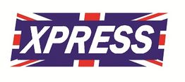 Logo con la scritta "XPRESS" su sfondo blu con dettagli simili alla bandiera del Regno Unito.