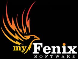 Phoenix-Logo mit Flammen und Text "my Fenix Software" auf schwarzem Hintergrund.