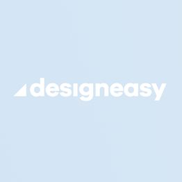 Weißer Text "designeasy" auf hellblauem Hintergrund mit kleinem weißen Dreieck links.