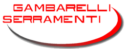Logo rosso di Gambarelli Serramenti con scritta curva sotto.
