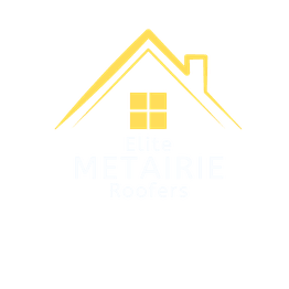 Yellow house logo with window, text: "Elite Metairie Roofers" on a dark background.
