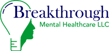Logo of Breakthrough Mental Healthcare LLC with a green lightbulb outline.