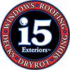 Logo of i5 Exteriors with services: windows, roofing, decks, dryrot, siding in a circular design.