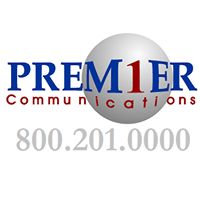 Logo of Premier Communications with a globe design and contact number: 800.201.0000.