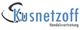 Logo mit Schriftzug "Kusnetzoff Handelsvertretung" in Blau mit geschwungenem schwarzem Element.