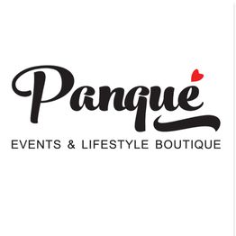 Texto negro "Panqué Events & Lifestyle Boutique" con un corazón rojo pequeño en la letra 'q'.