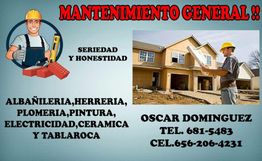 Imagen de anuncio de servicios de mantenimiento general, incluyendo albañilería y electricidad.