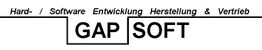 Logo mit Text: "Hard-/Software Entwicklung Herstellung & Vertrieb GAP SOFT".