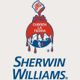 Logo de Sherwin Williams: bote de pintura roja cubriendo el globo con texto "CUBREN LA TIERRA".