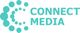 Logo med teksten "Connect Media" og cirkulært blå-grønt mønster.