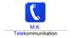 Blaues Telefonsymbol über "M.K. Telekommunikation".