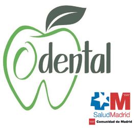 Logotipo verde de "Odental" con forma de diente y logo de "Salud Madrid" abajo a la derecha.