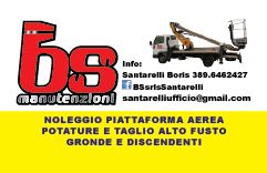 Logo BS Manutenzioni con informazioni di contatto e servizi di noleggio piattaforma aerea.