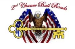 Bald eagle with American flags, a key, and "2nd Chance Bail Bonds" text above.