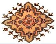 Geometrisches Muster mit braun-orangen Farben auf einem Teppich-ähnlichen Design.