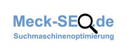 Logo mit Text "Meck-SEO.de Suchmaschinenoptimierung" und einer Lupe im O von "SEO".